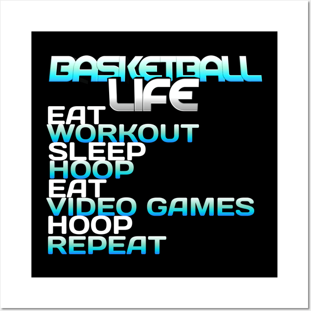 Eat Sleep Hoop Repeat - Basketball Graphic Typographic Design - Baller Fans Sports Lovers - Holiday Gift Ideas Wall Art by MaystarUniverse